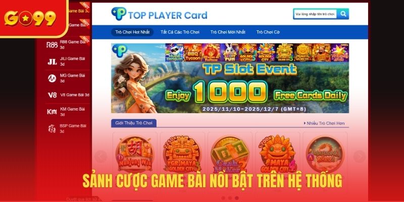 Sảnh cược game bài nổi bật trên hệ thống